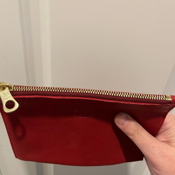 Il Bisonte Small Red Leather Zip Pouch NWOT - Picture 3 of 5